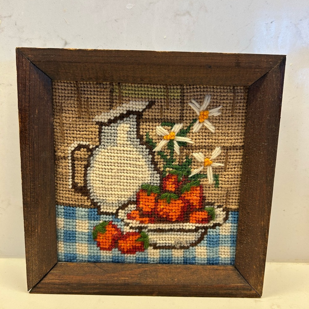 Vintage Framed Cross Stitch Still Life Scenes- Floral, Fruit & Coffee Motifs - Picture 12 of 16